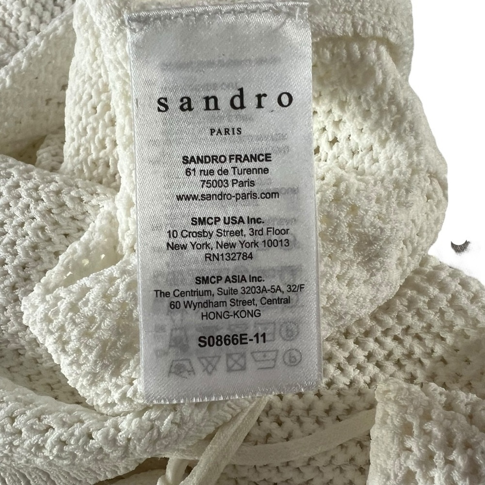 SANDRO Open Knit Fringe Sweater Sz L - Picture 8 of 9